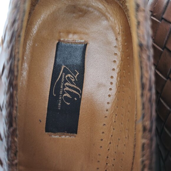 Zelli Italian Handmade Dress Shoes Brown Woven Leather Loafers Mens 8.5 Slip-ons - Picture 11 of 11